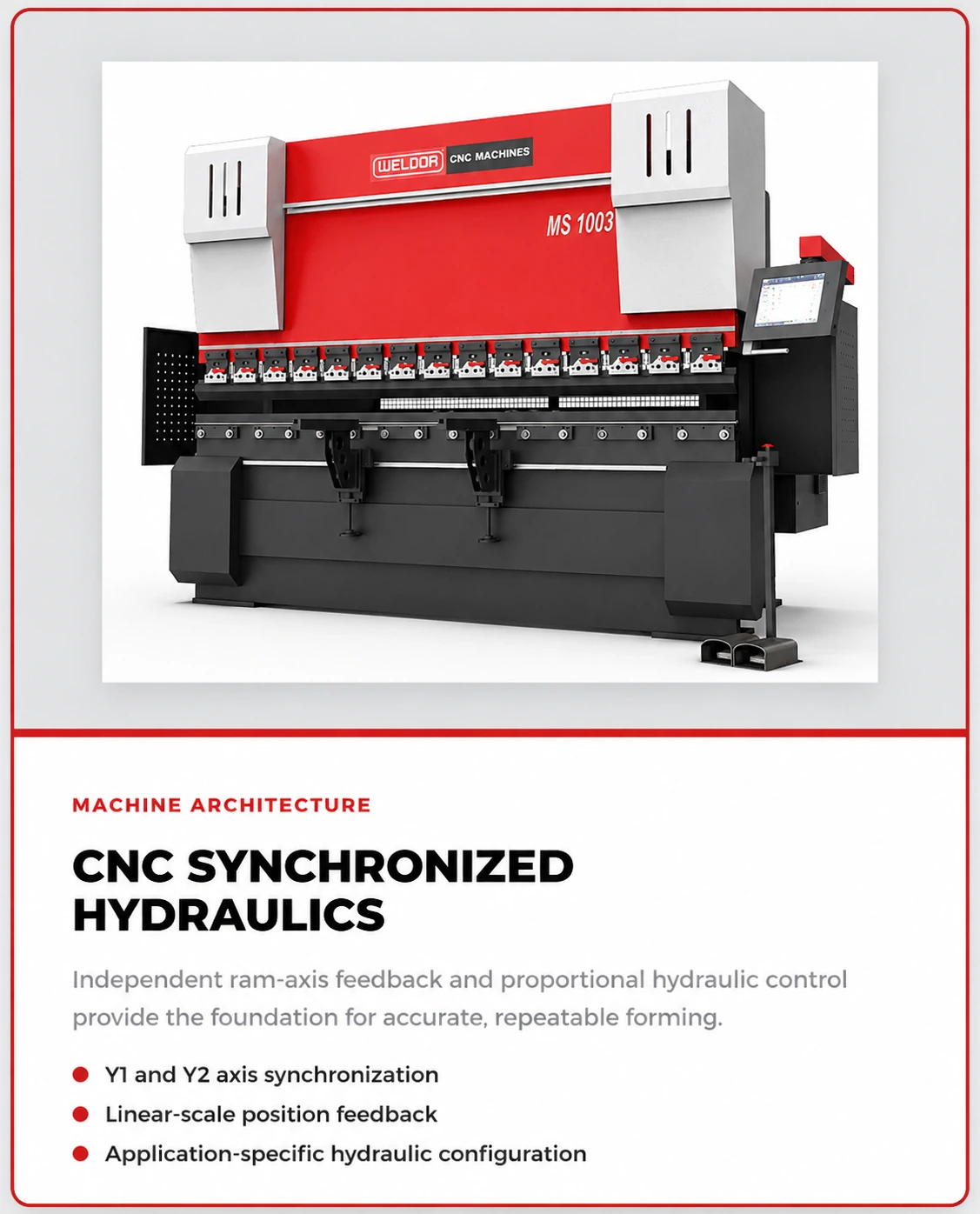 WELDOR MS Series press brake with CNC synchronized hydraulic architecture
